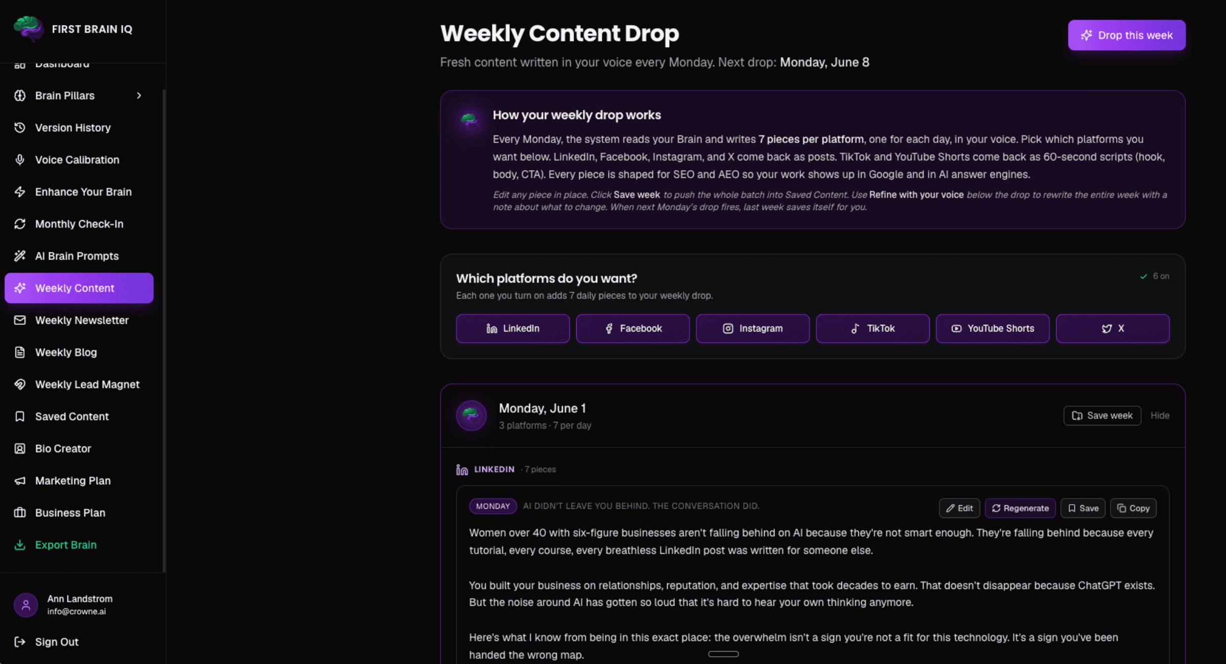 Weekly Content Drop dashboard view