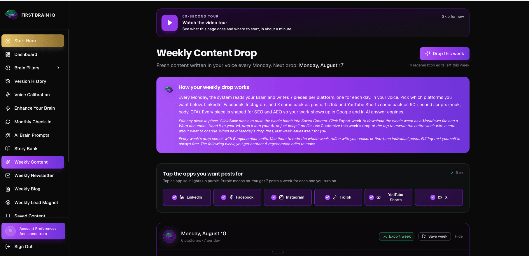 Weekly Content Drop dashboard view